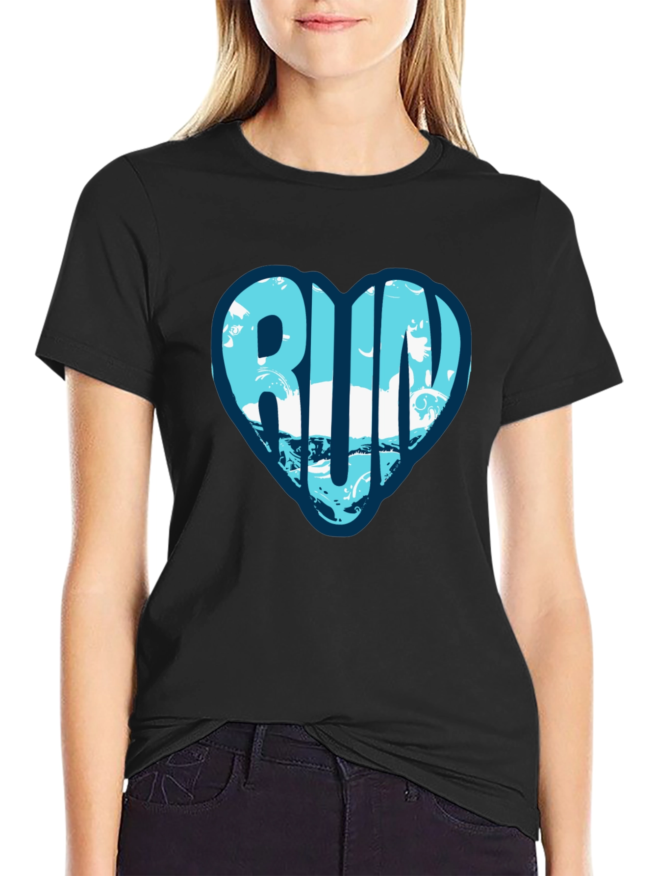 Run Heart Graphic Tee - Black Cotton T-Shirt