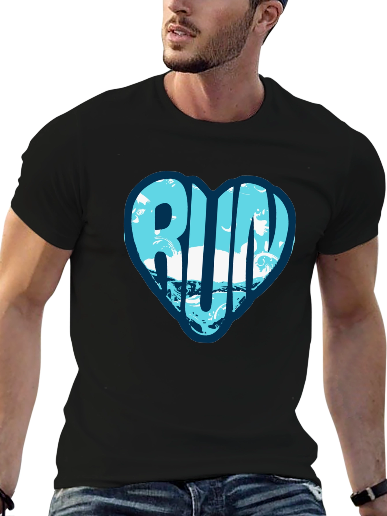 Run Heart Graphic Tee - Black Cotton T-Shirt