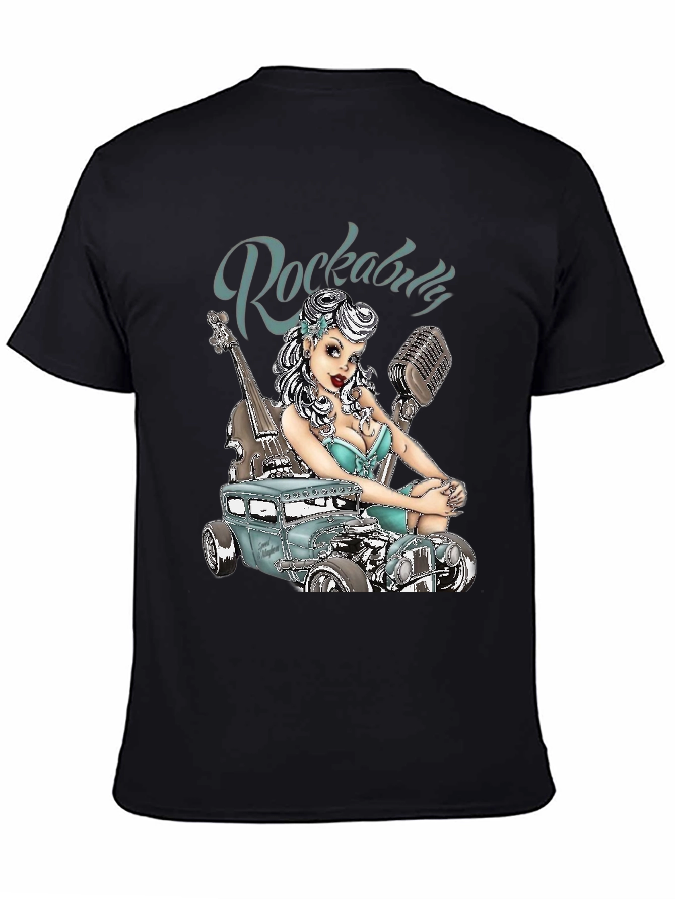 Rockabilly Style T-Shirt with Car & Pin-up Girl Design