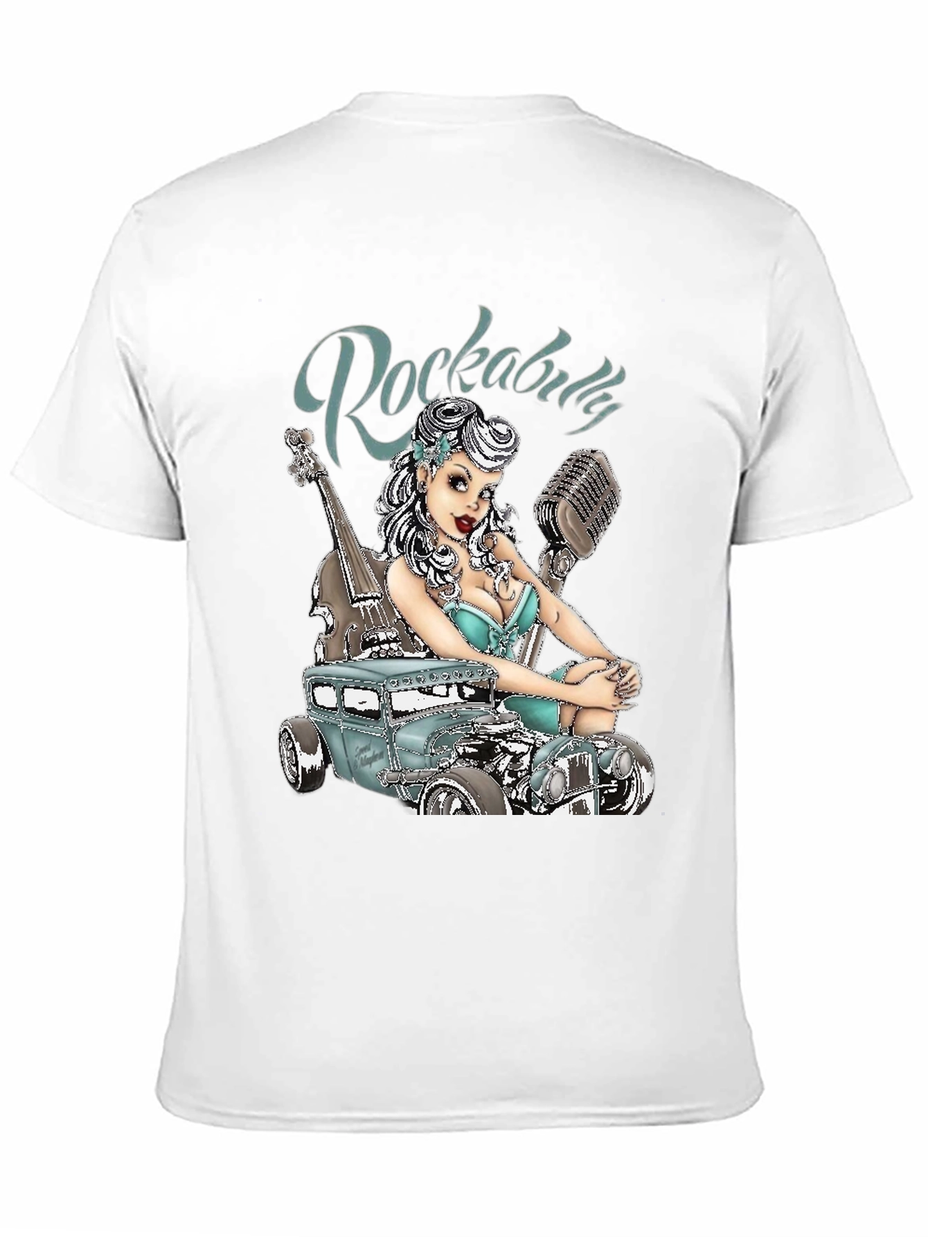 Rockabilly Style T-Shirt with Car & Pin-up Girl Design