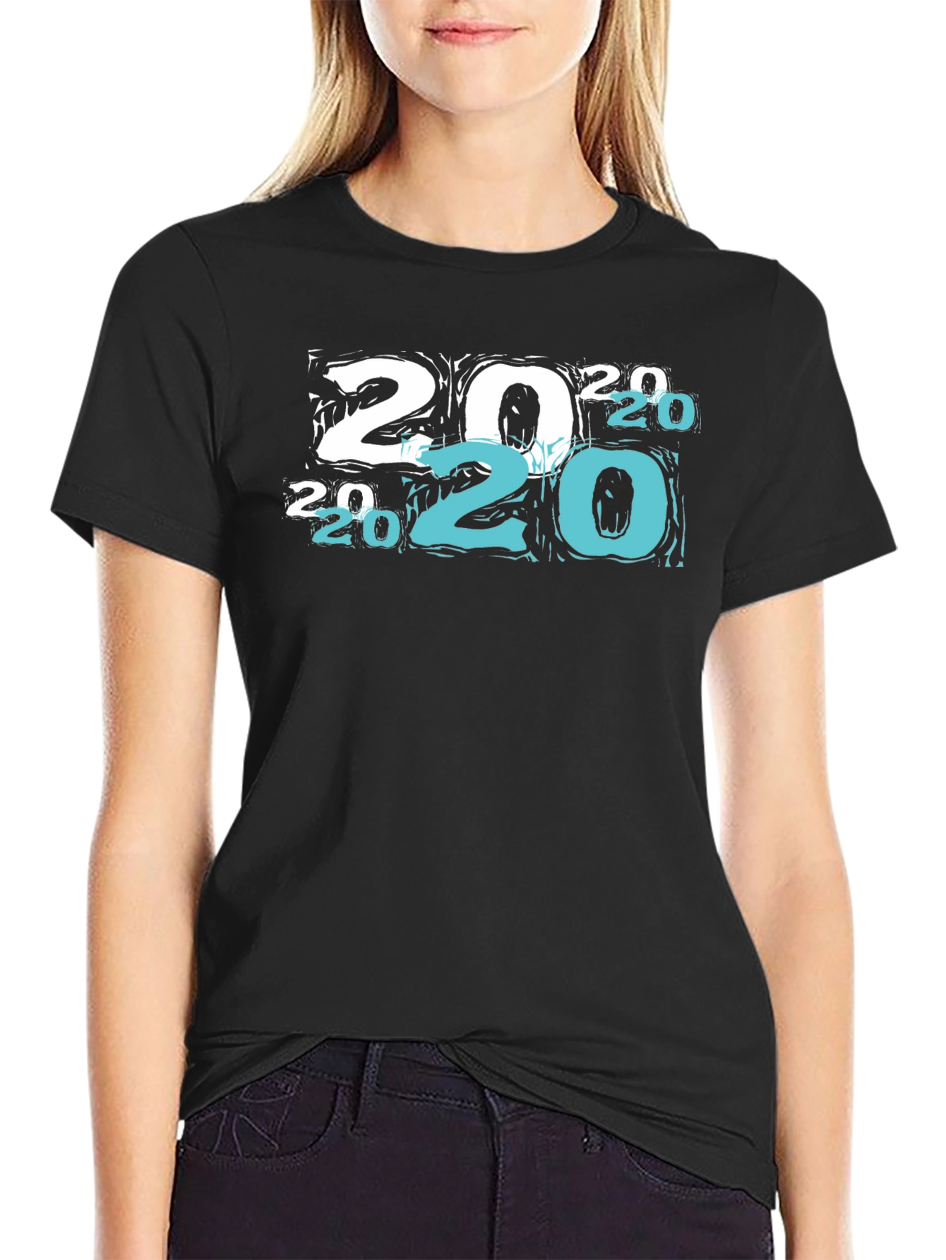 Modern 2020 Graphic Print Black T-Shirt