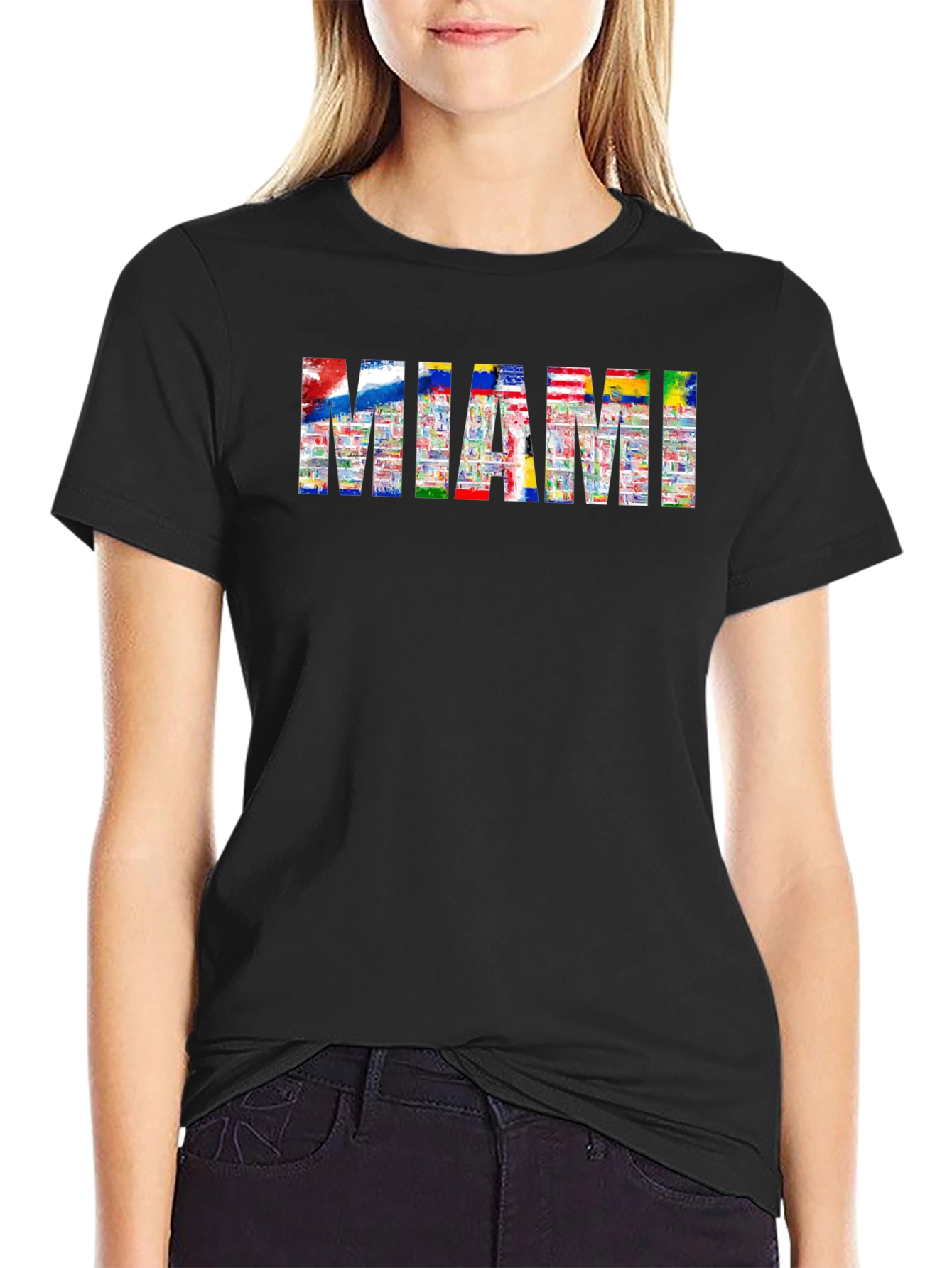 Miami Flag Fill Black T-Shirt