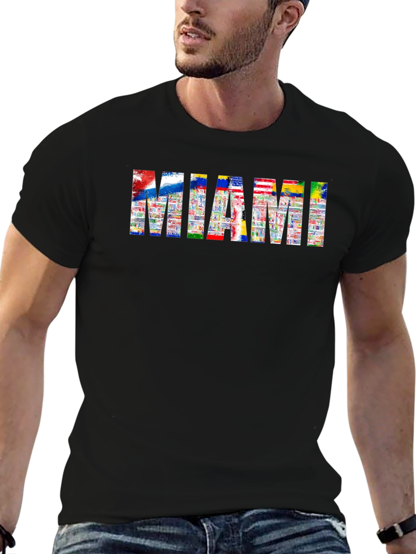 Miami Flag Fill Black T-Shirt