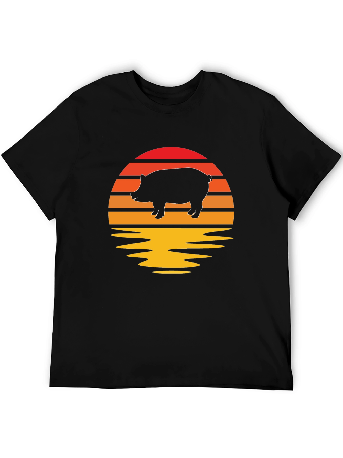 Retro Pig Sunset Graphic Tee - Black