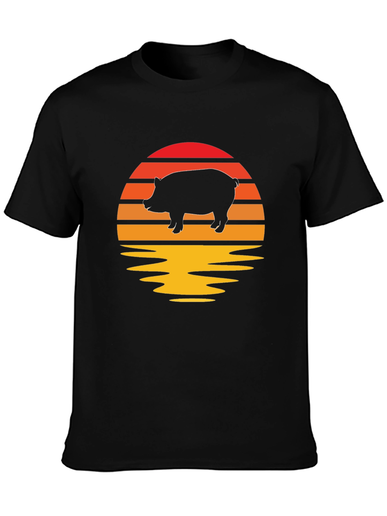 Retro Pig Sunset Graphic Tee - Black