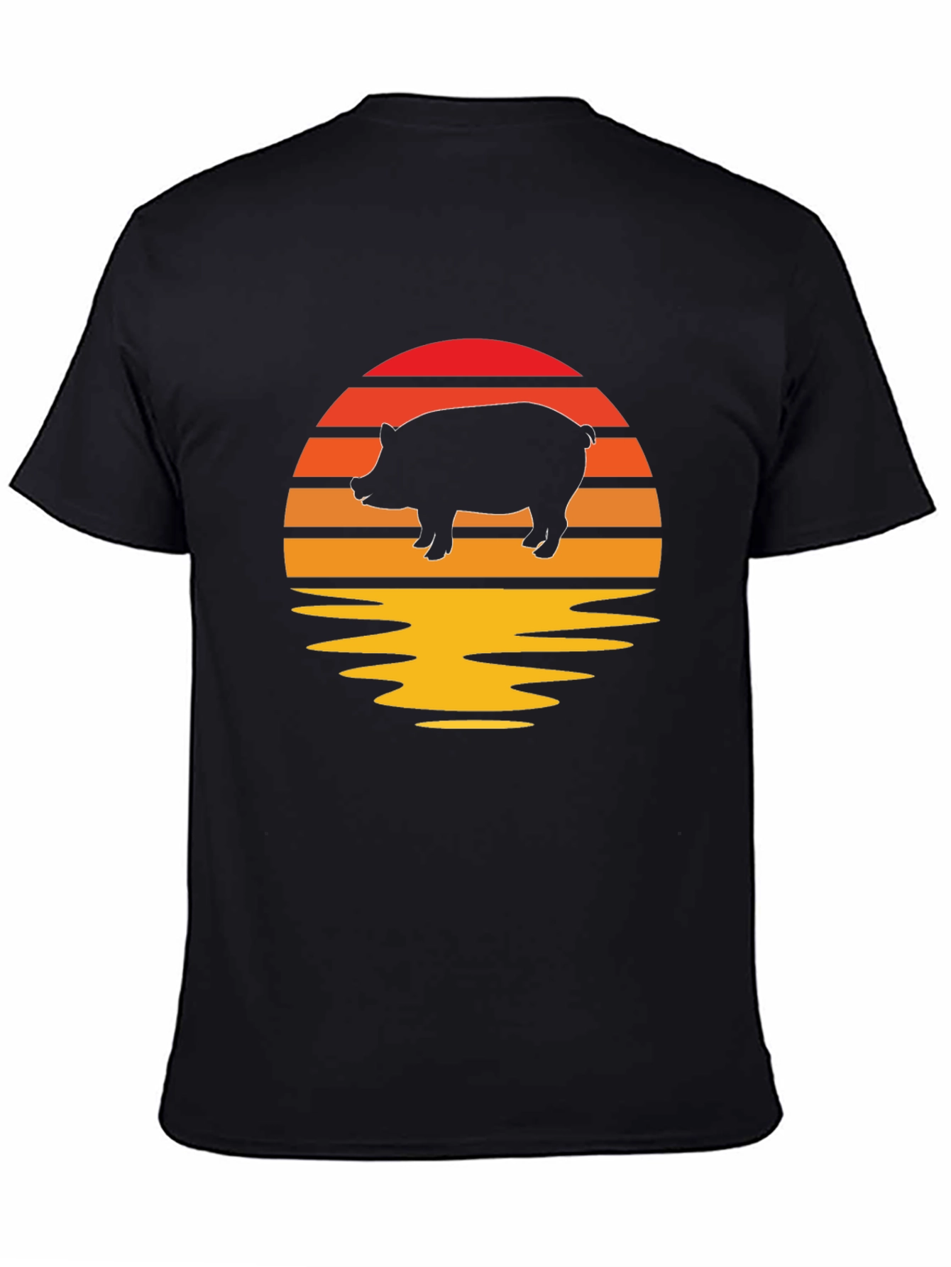 Retro Pig Sunset Graphic Tee - Black