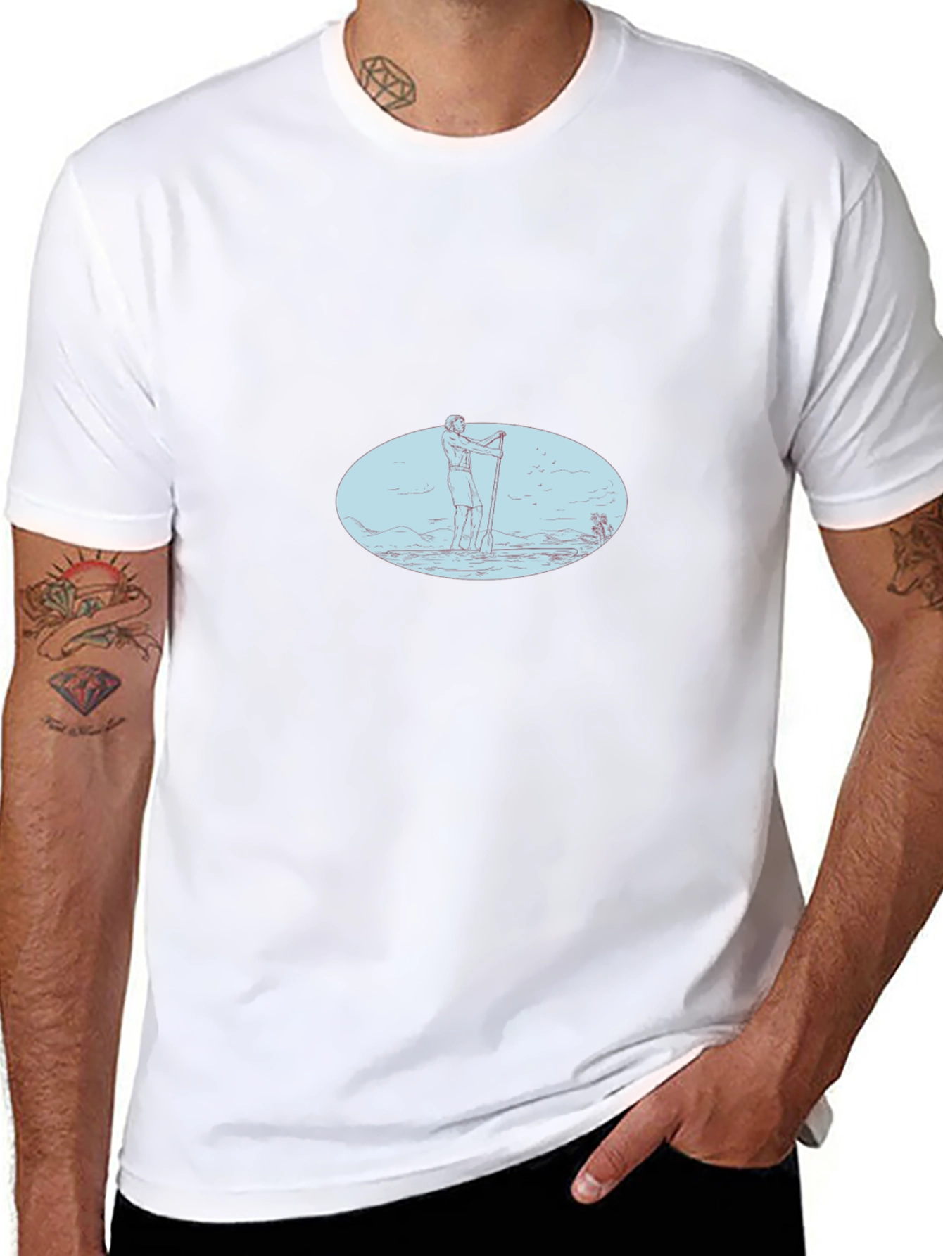 Mens Black Graphic Tee - Stand Up Paddle Design