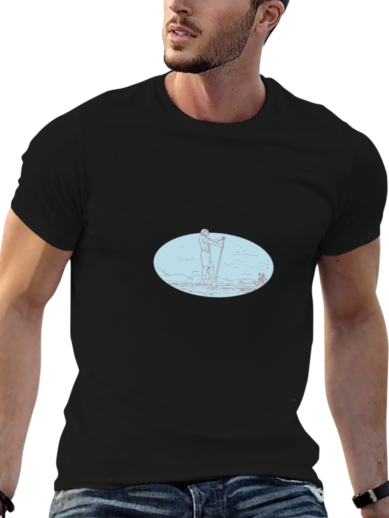 Mens Black Graphic Tee - Stand Up Paddle Design