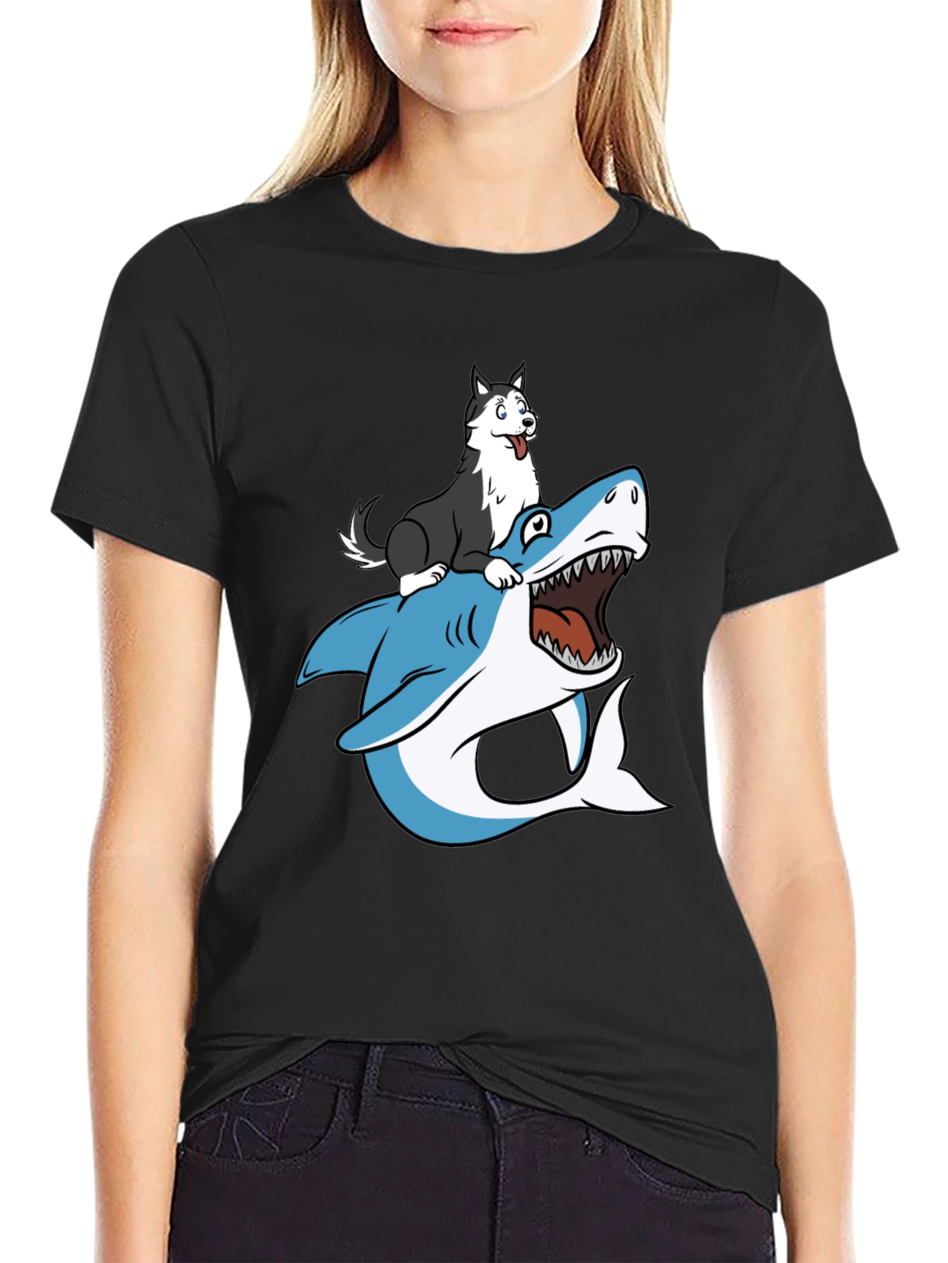 Dog Riding Shark Graphic Tee