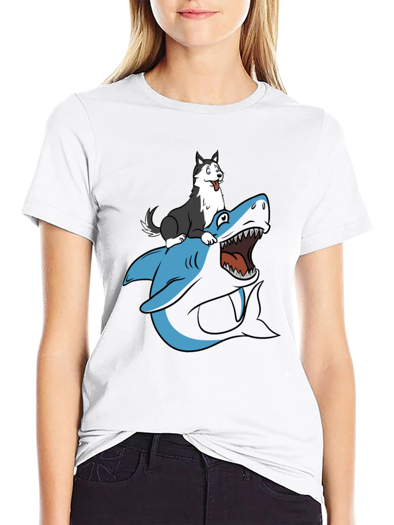 Dog Riding Shark Graphic Tee