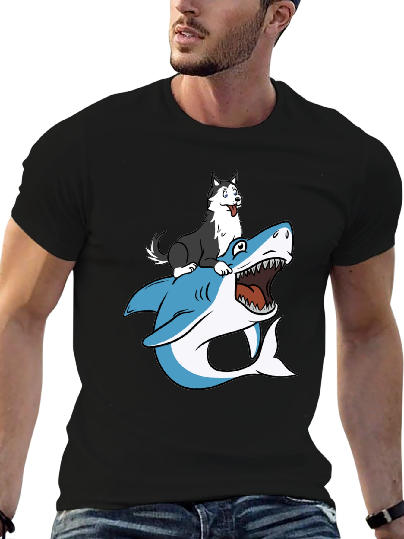 Dog Riding Shark Graphic Tee