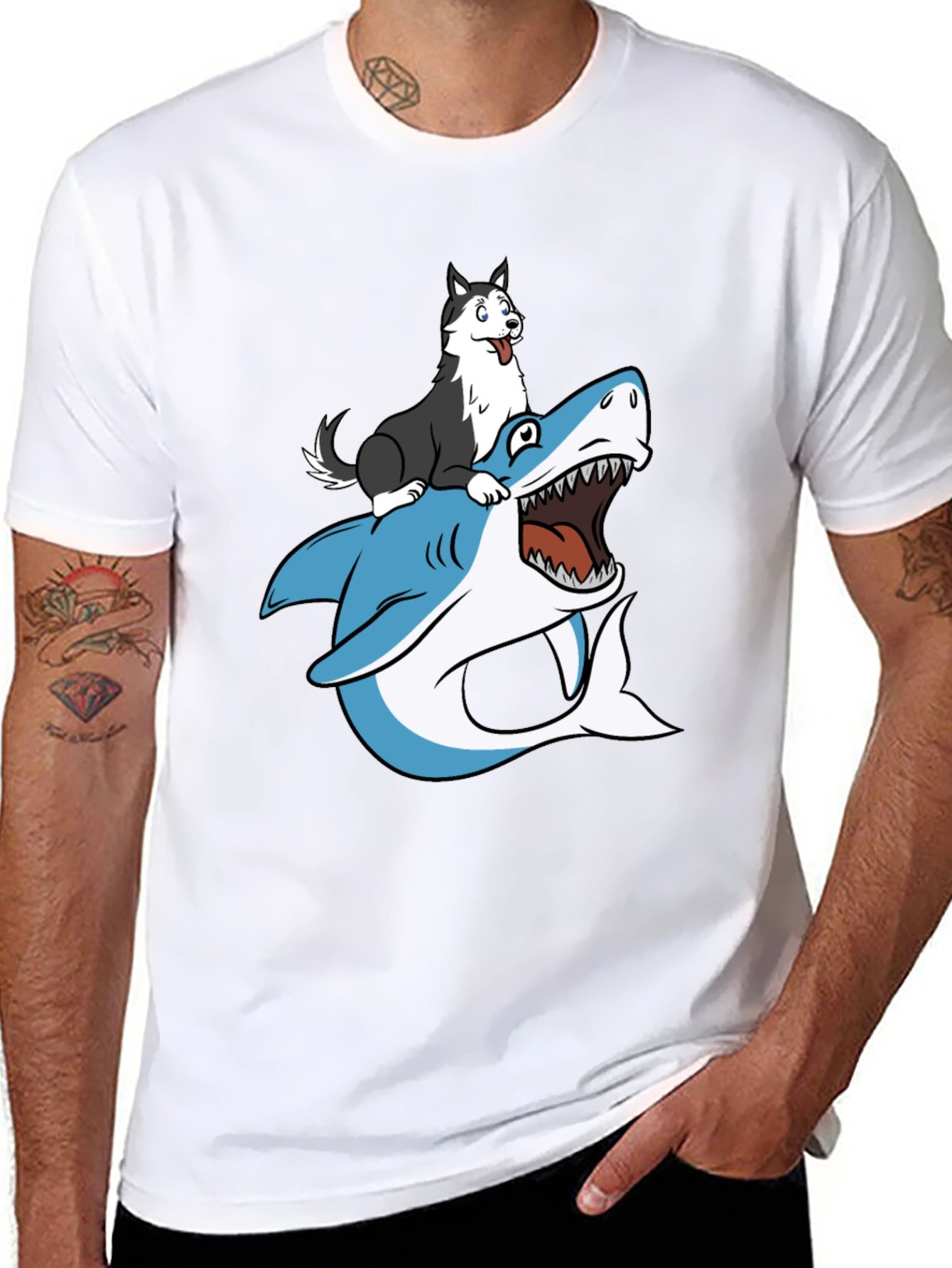 Dog Riding Shark Graphic Tee