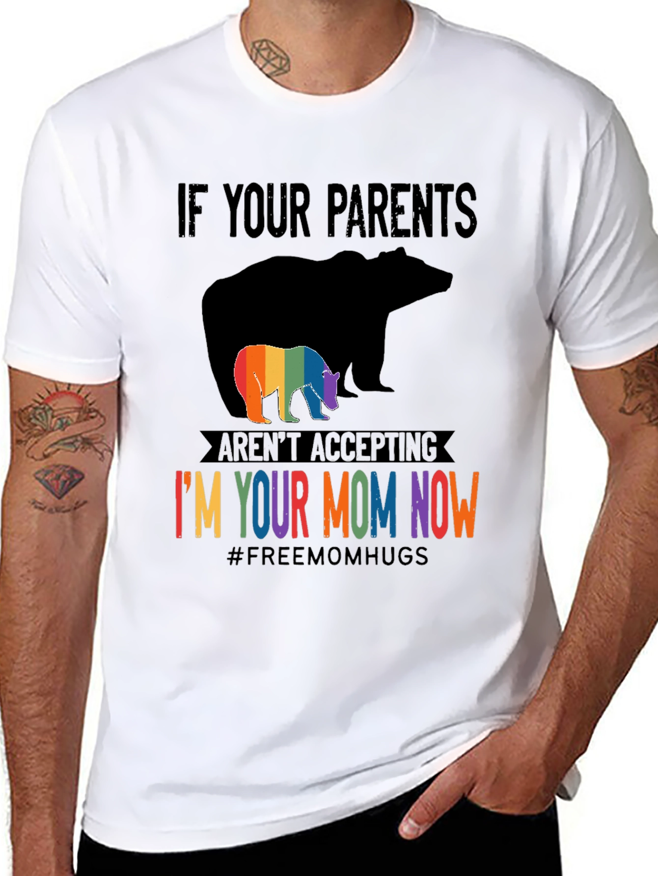 LGBTQ+ Supportive Graphic Tee - Bear Mom Pride