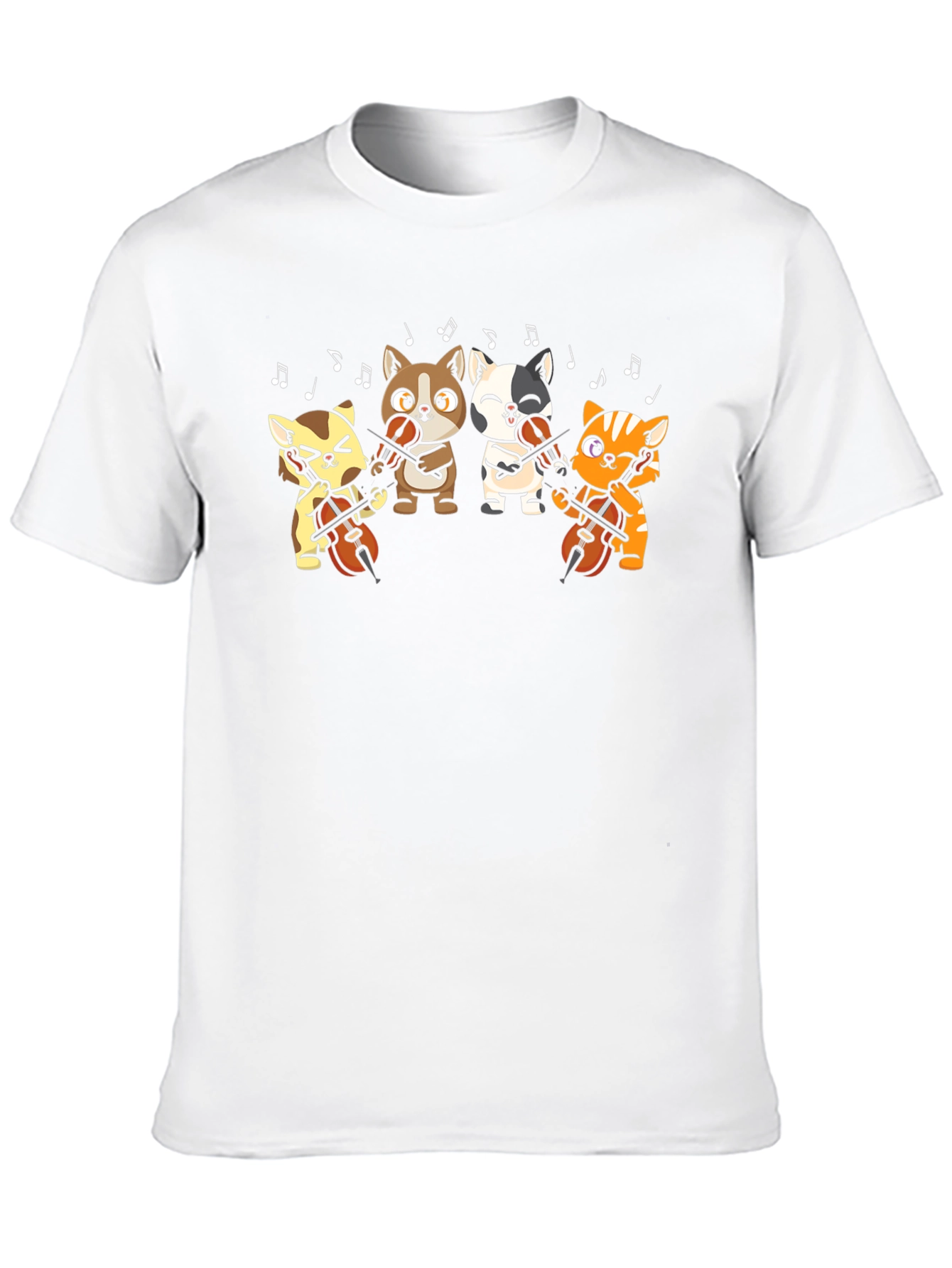 Cartoon Cats Cello Black T-Shirt