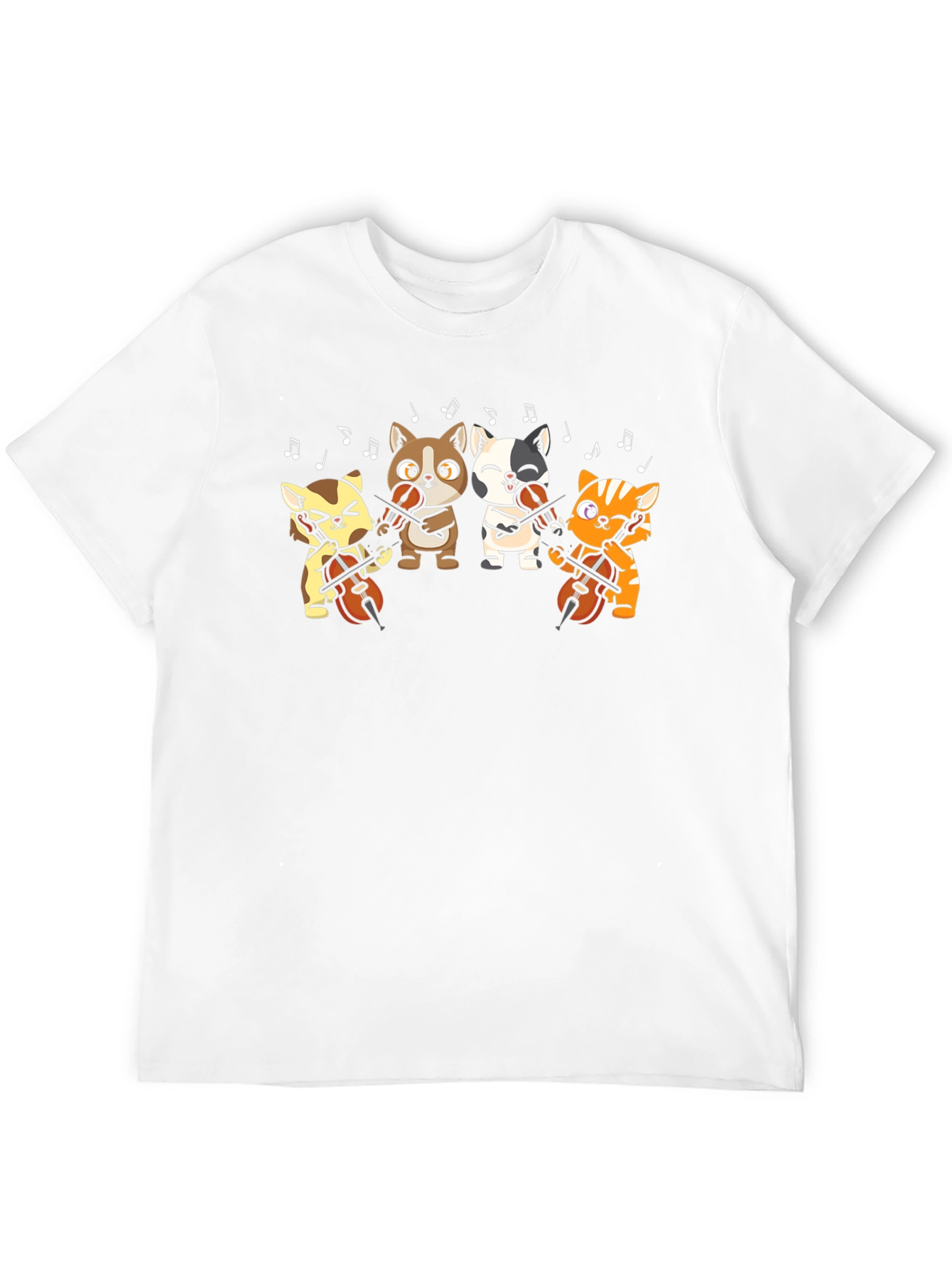 Cartoon Cats Cello Black T-Shirt