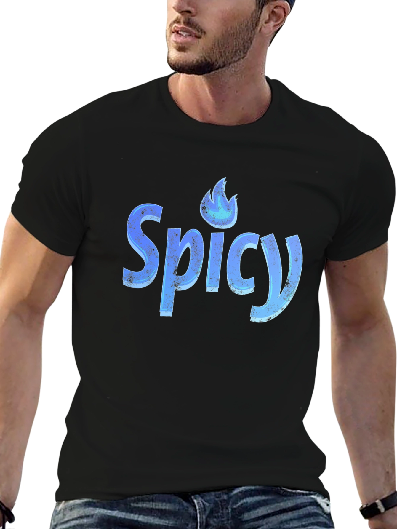 Spicy Graphic Tee - Cool Blue Flame Design