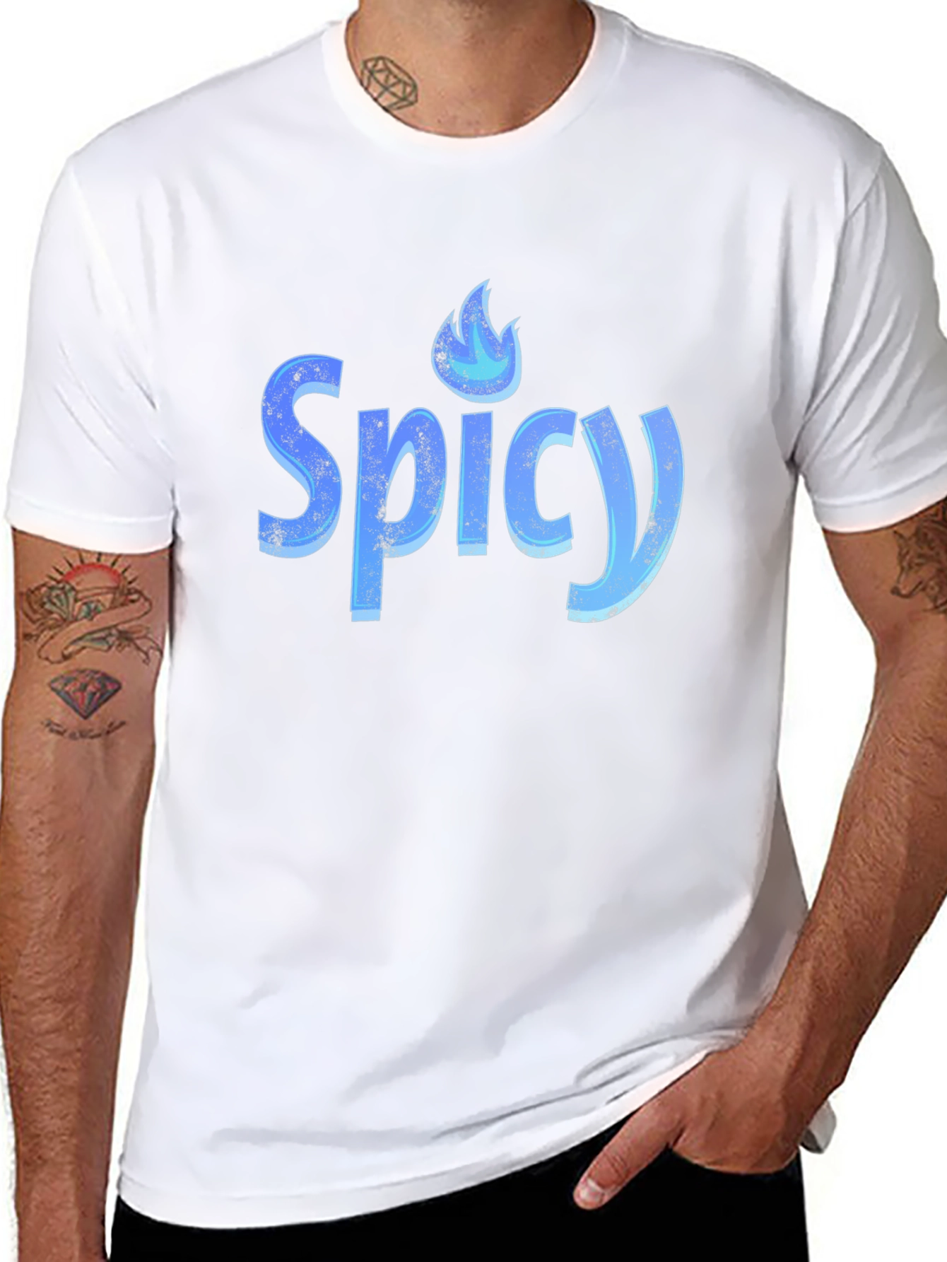 Spicy Graphic Tee - Cool Blue Flame Design