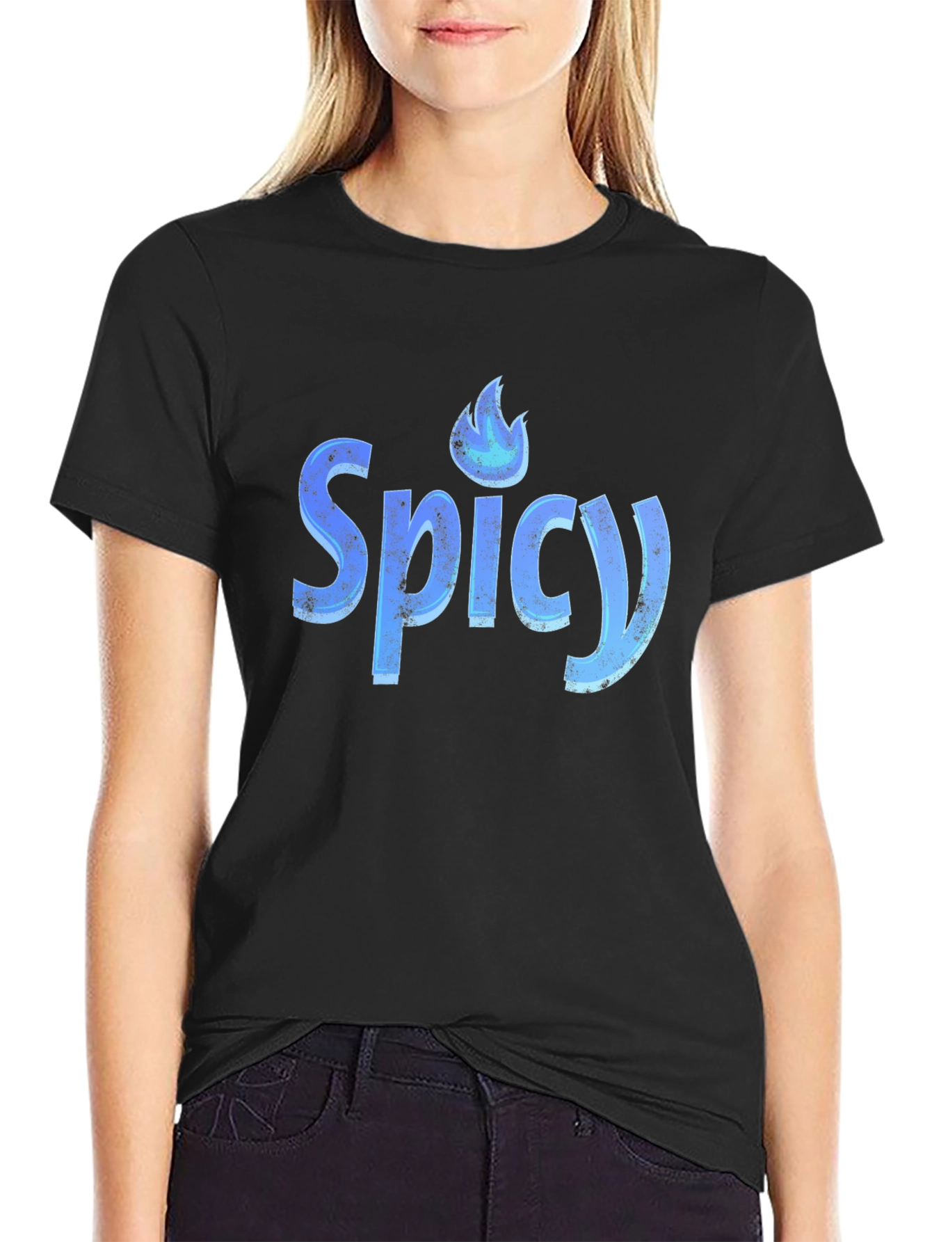 Spicy Graphic Tee - Cool Blue Flame Design