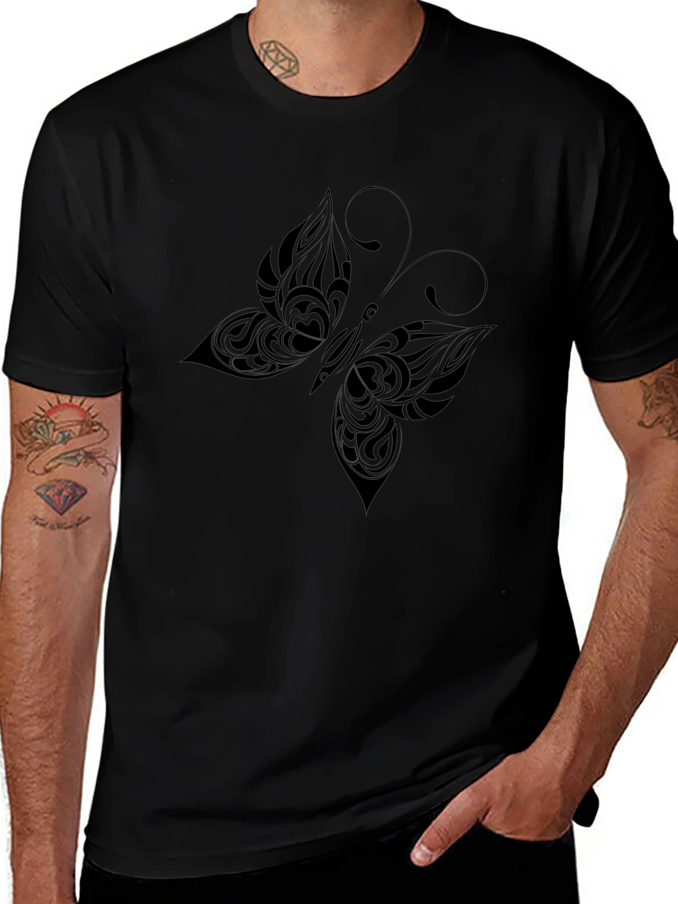 Black Butterfly Tribal Graphic Tee