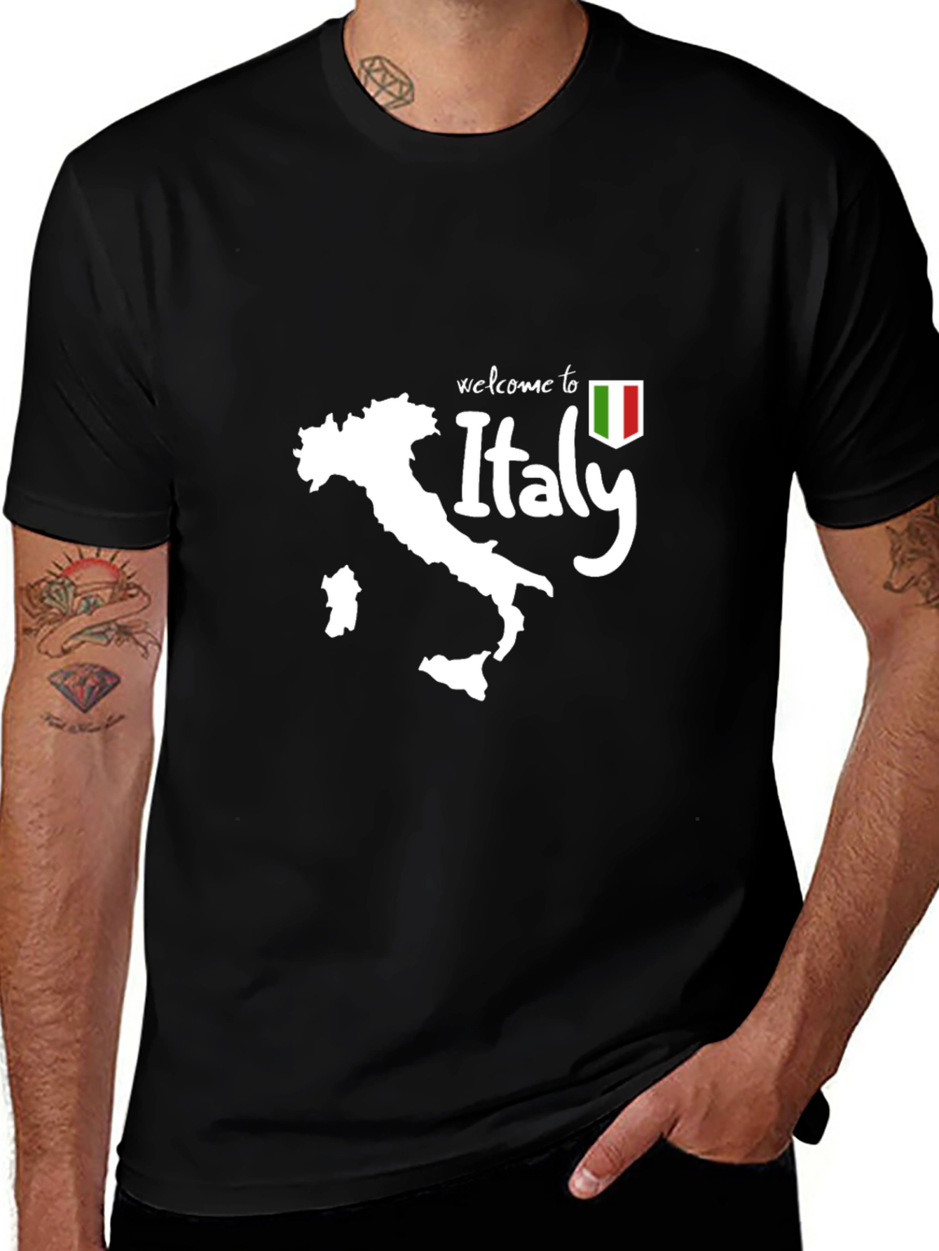 Welcome to Italy Map Black T-Shirt