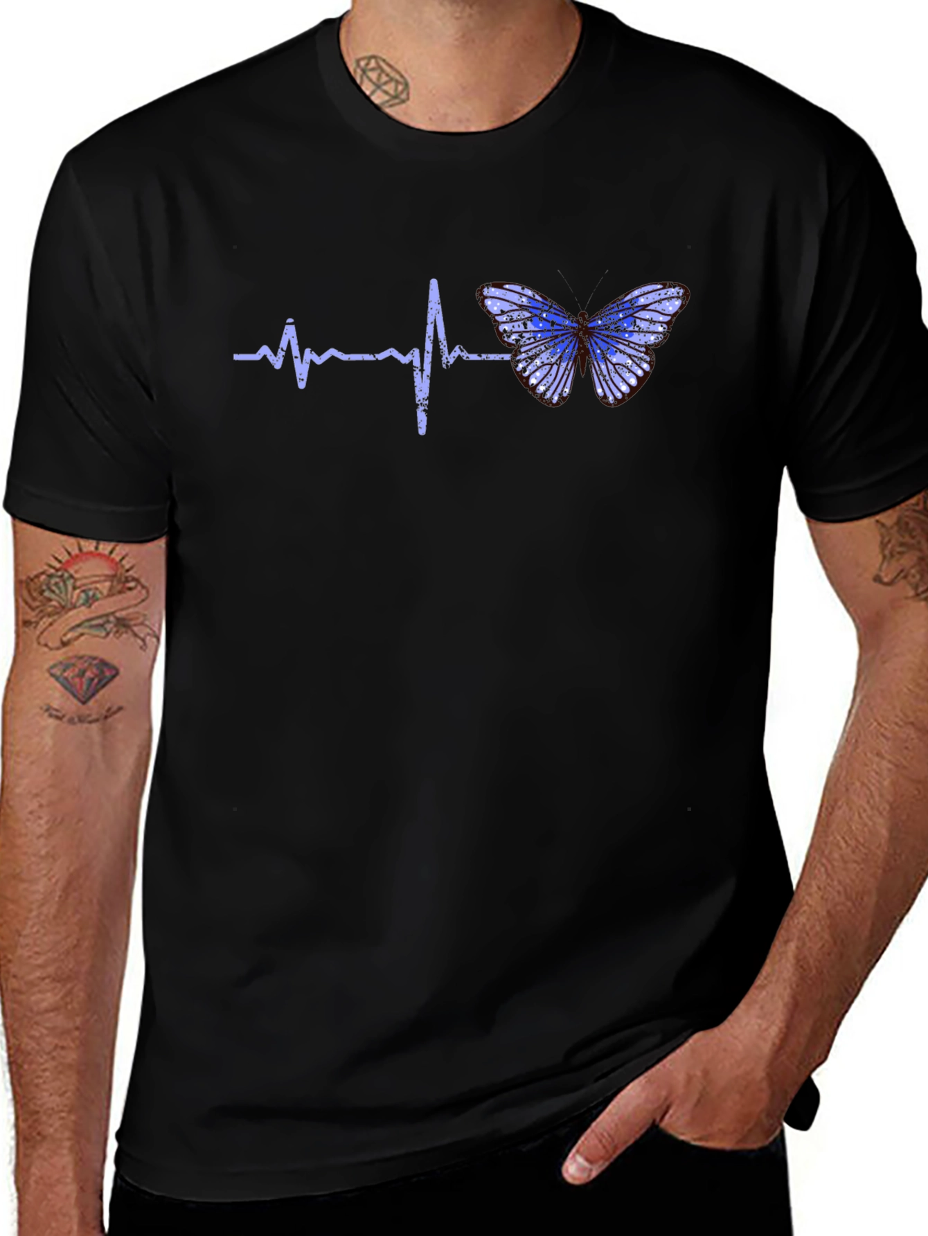 Heartbeat Butterfly Graphic Tee - Black T-Shirt