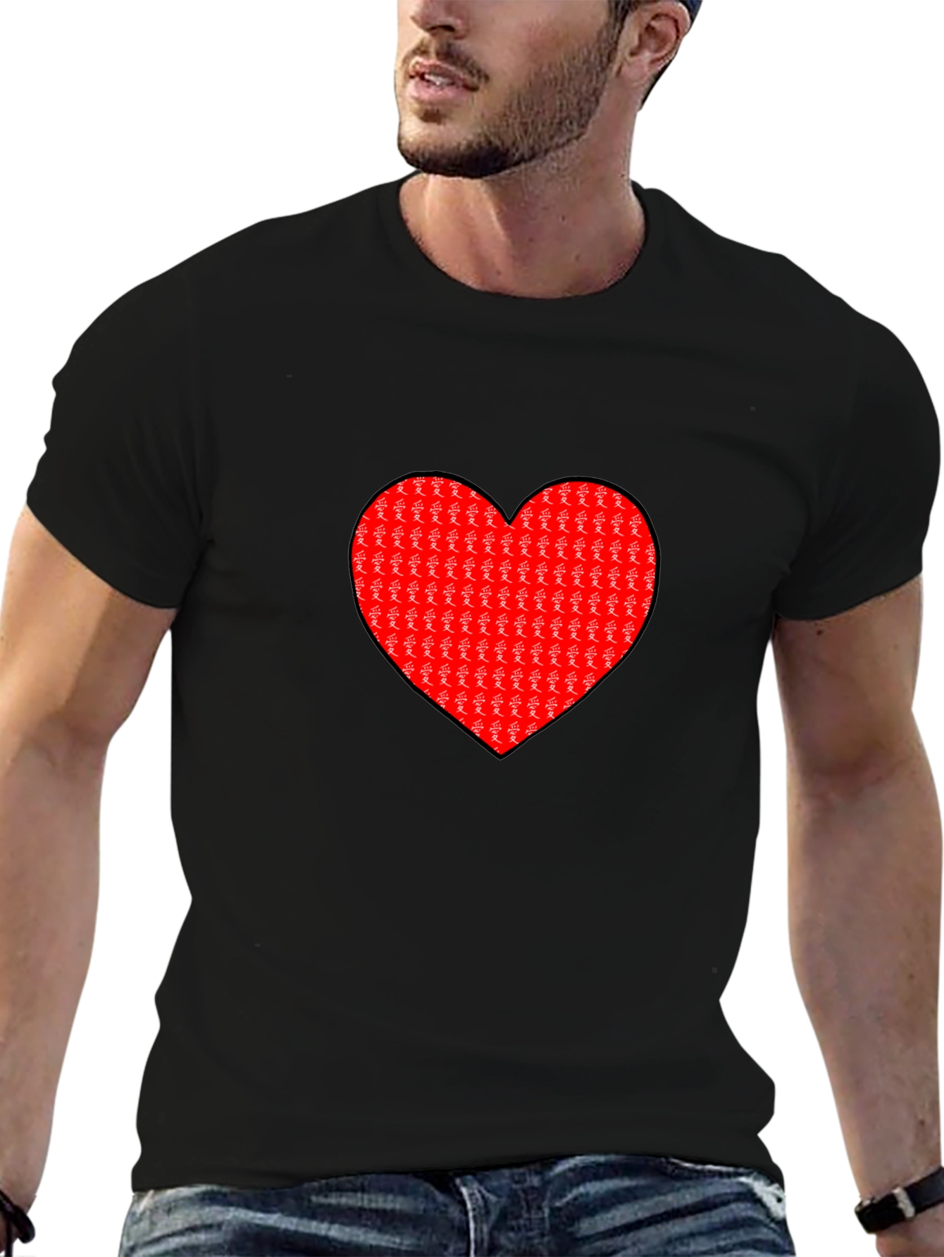 Love Heart Graphic Black T-Shirt