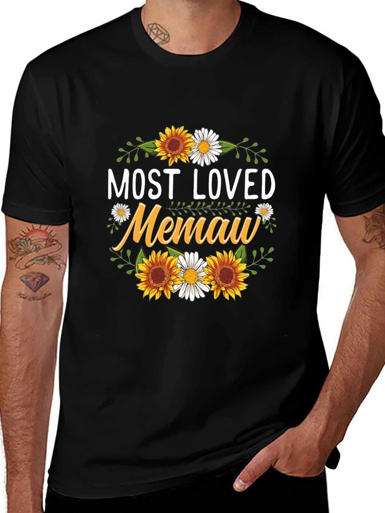 Most Loved Memaw Sunflower Graphic T-Shirt