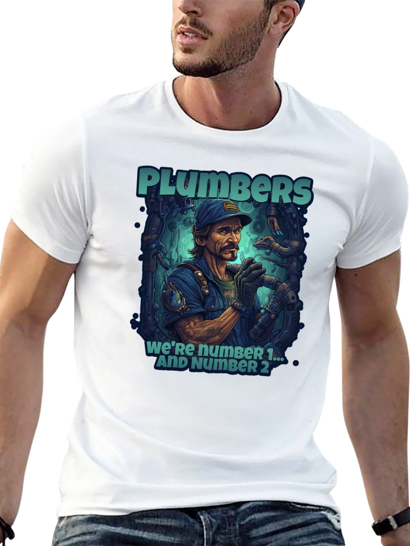Plumbers Were Number 1 & 2 Black T-Shirt