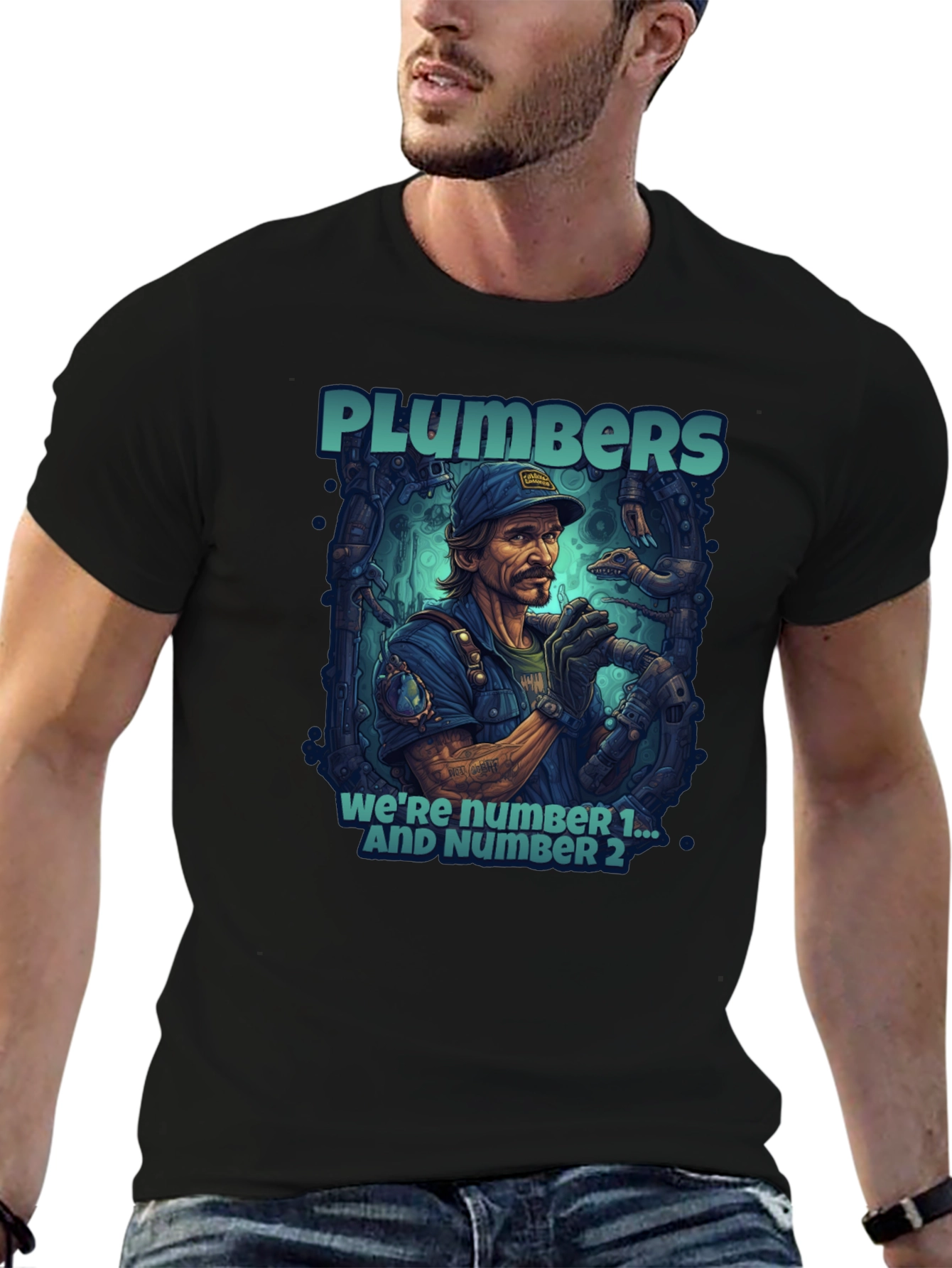Plumbers Were Number 1 & 2 Black T-Shirt