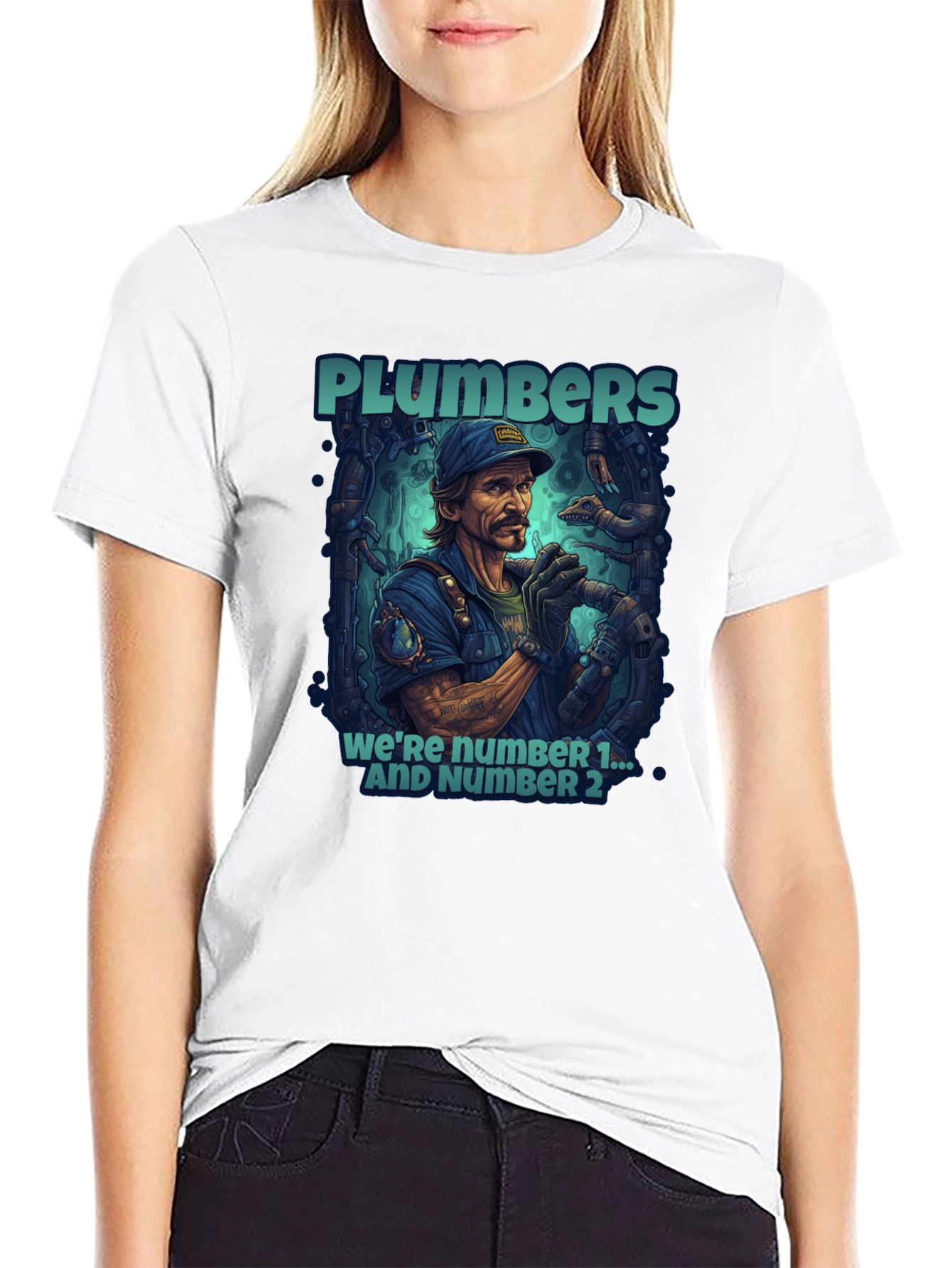 Plumbers Were Number 1 & 2 Black T-Shirt