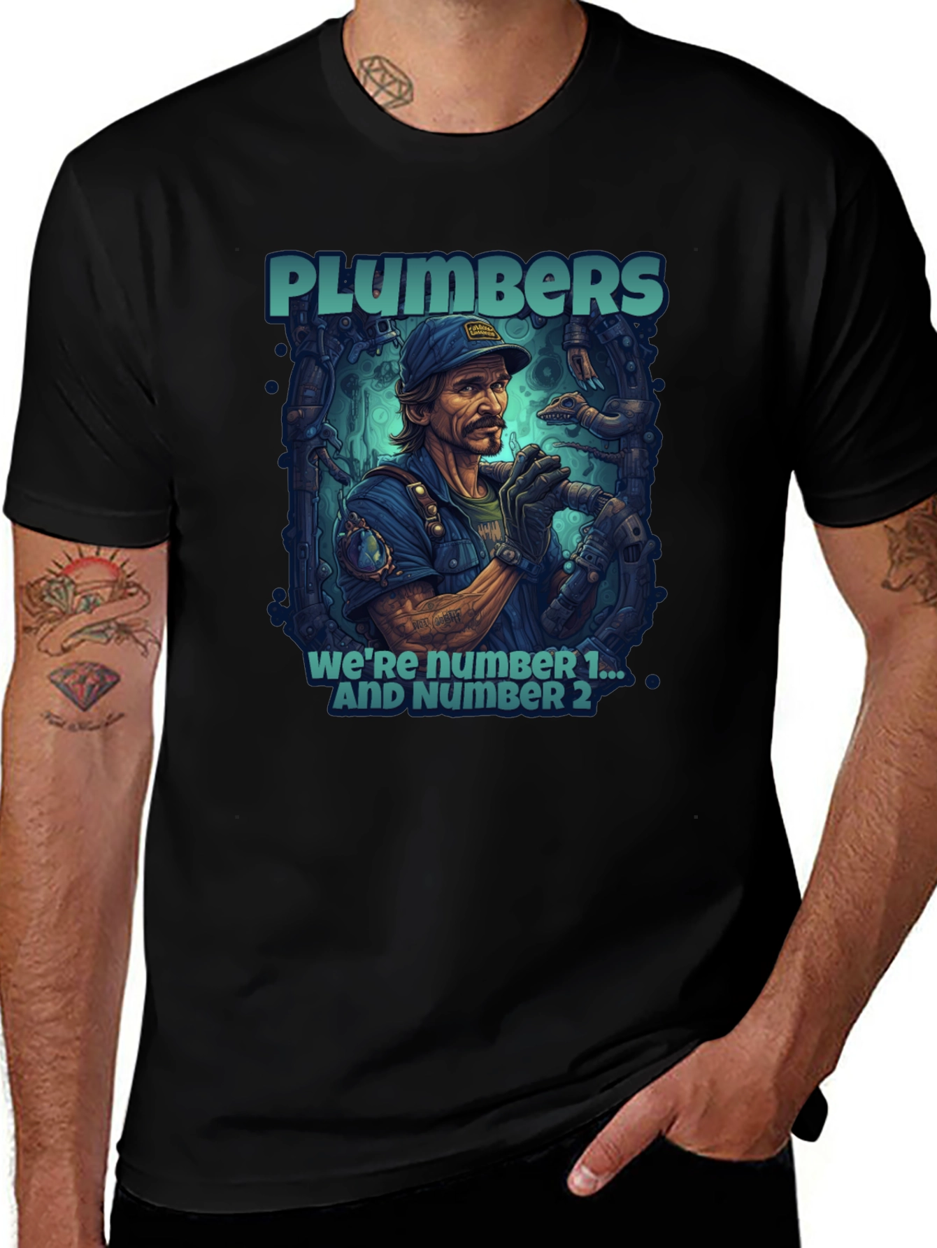 Plumbers Were Number 1 & 2 Black T-Shirt