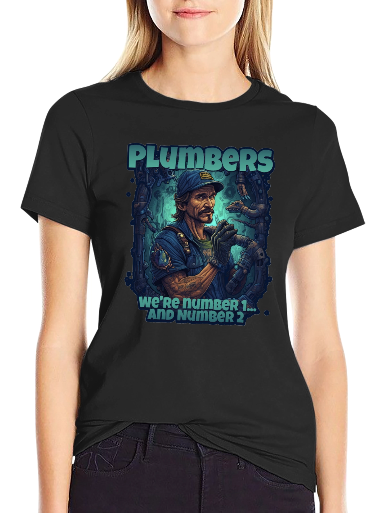 Plumbers Were Number 1 & 2 Black T-Shirt