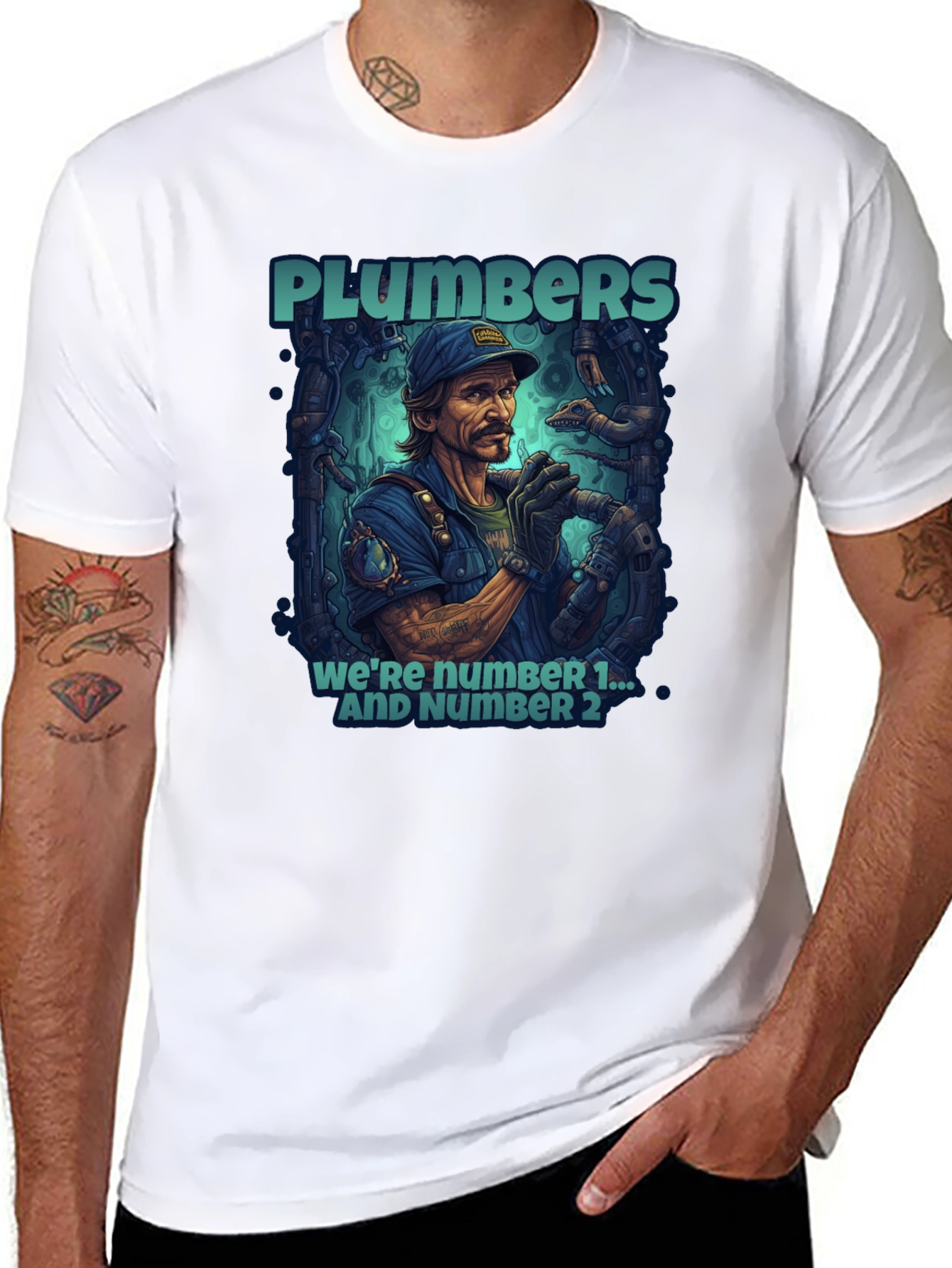 Plumbers Were Number 1 & 2 Black T-Shirt