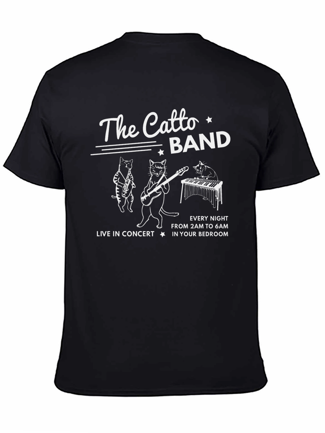 The Catto Band T-Shirt: Live Music Cat Design