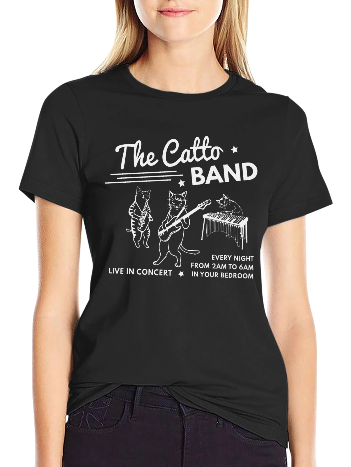 The Catto Band T-Shirt: Live Music Cat Design