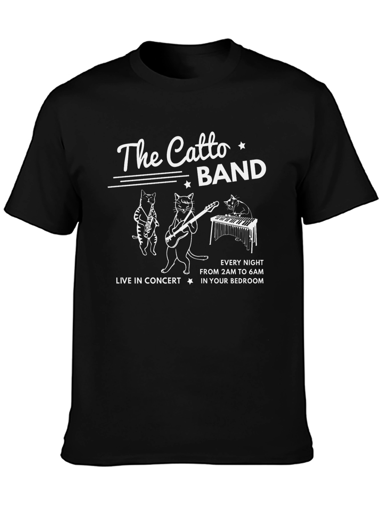The Catto Band T-Shirt: Live Music Cat Design