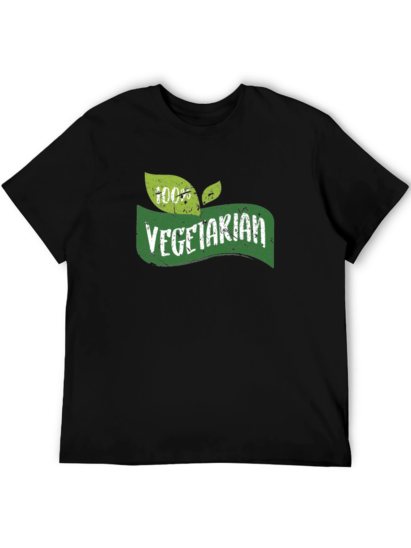 Vegetarian 100% Green Leaf Graphic Black T-Shirt