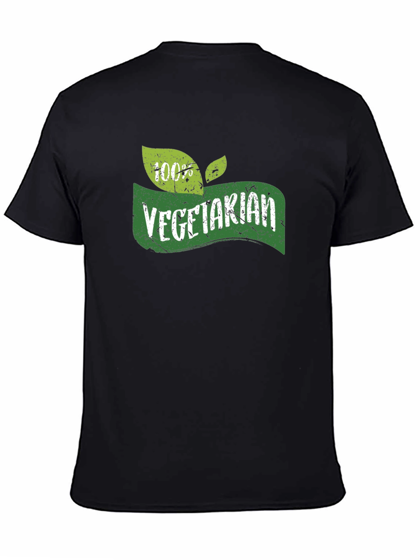 Vegetarian 100% Green Leaf Graphic Black T-Shirt
