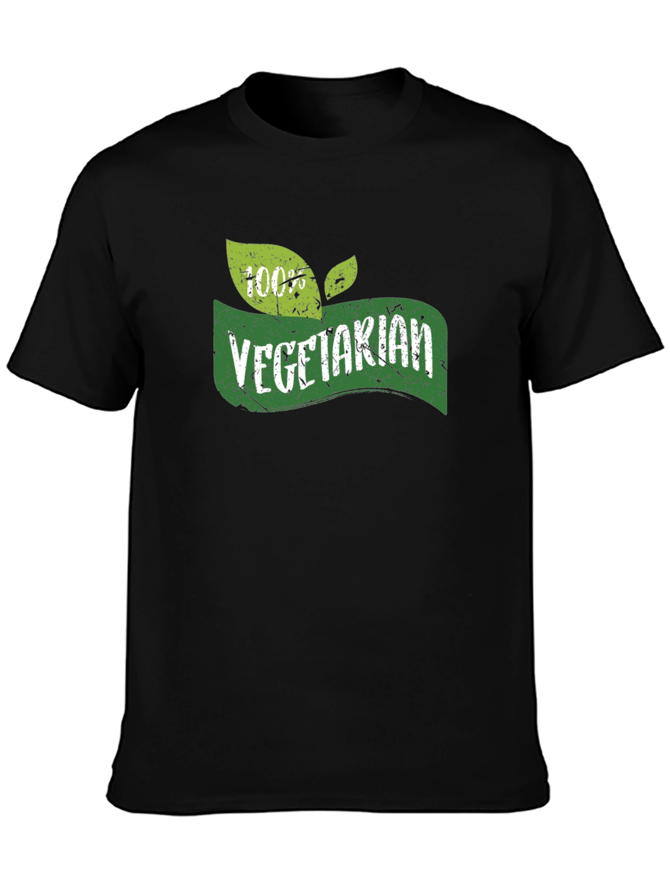 Vegetarian 100% Green Leaf Graphic Black T-Shirt