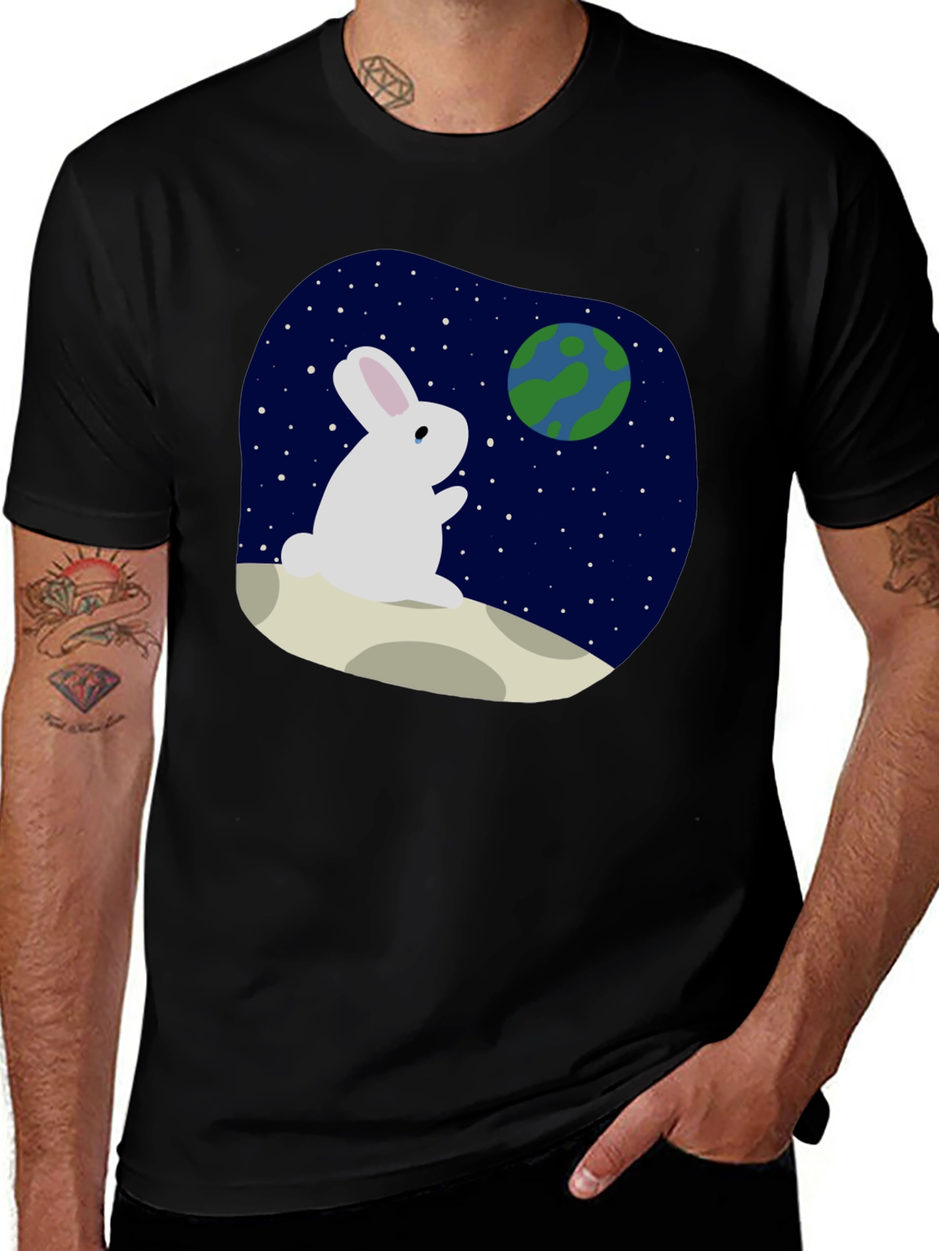 Rabbit Moon Earth Black T-Shirt
