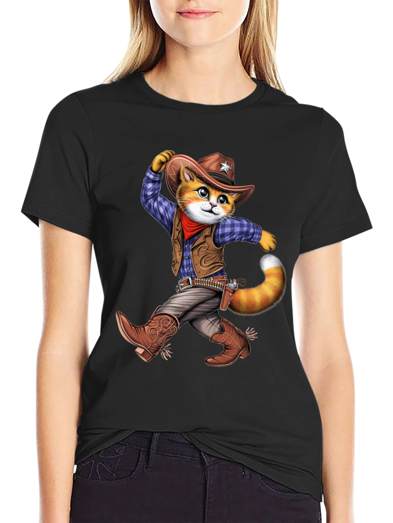Cowboy Cat Graphic T-Shirt - Western Style Tee