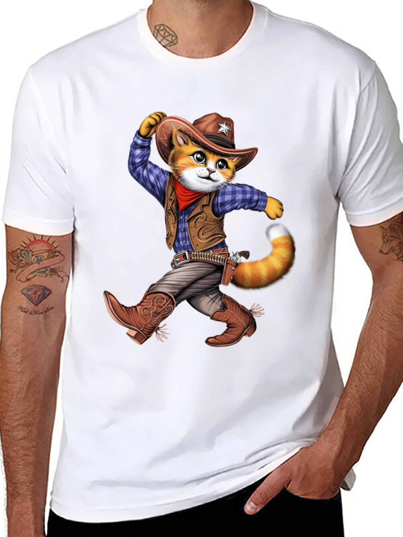 Cowboy Cat Graphic T-Shirt - Western Style Tee