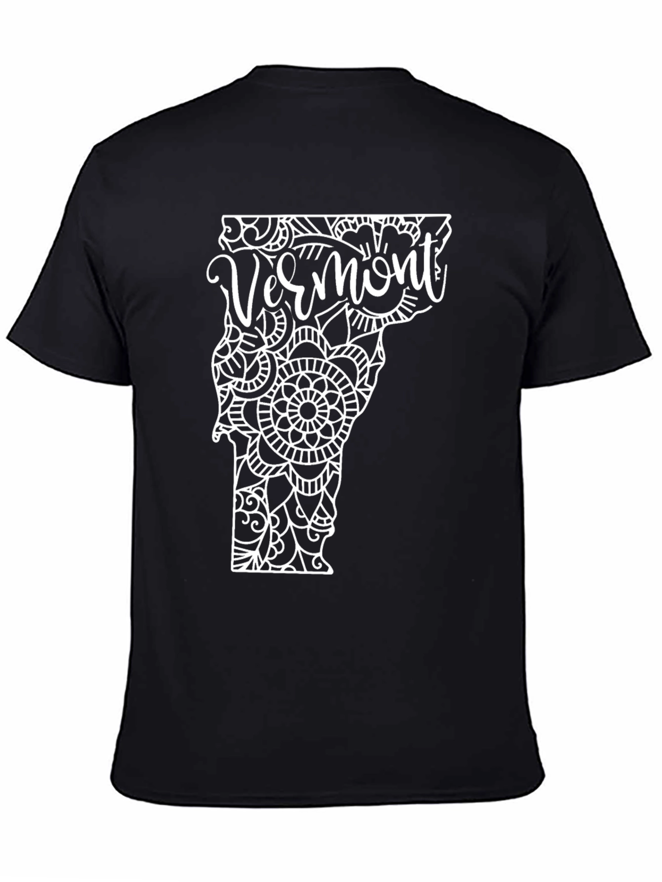 Vermont State Mandala Art Black T-Shirt