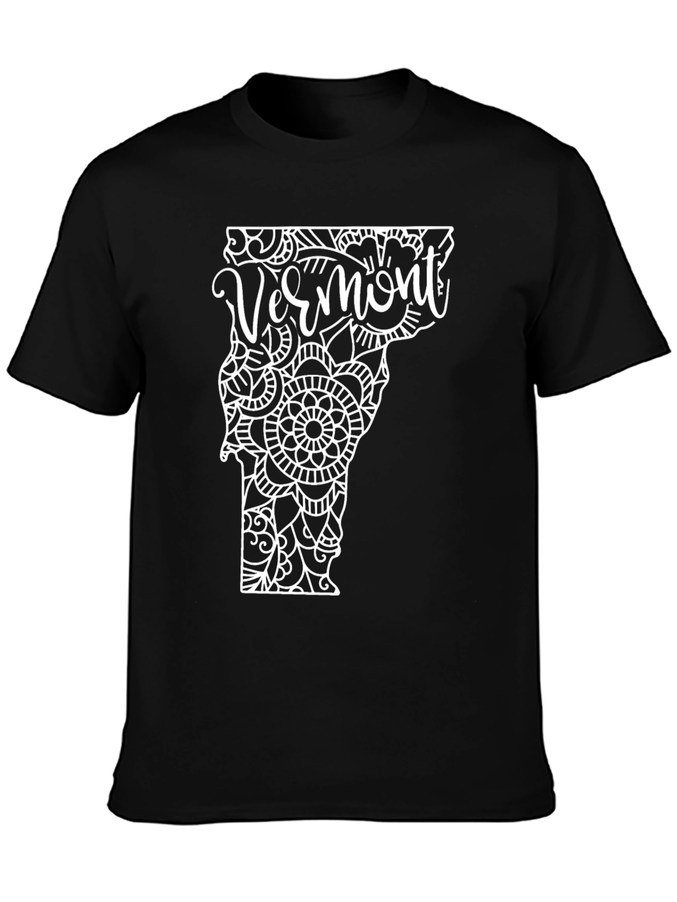 Vermont State Mandala Art Black T-Shirt