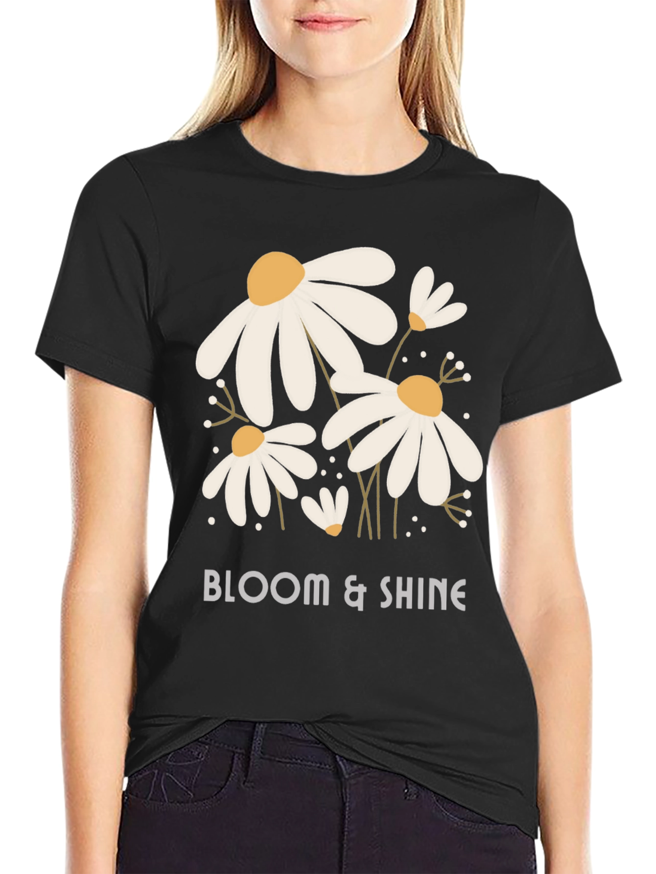 Bloom & Shine Graphic Tee - Black Cotton Shirt