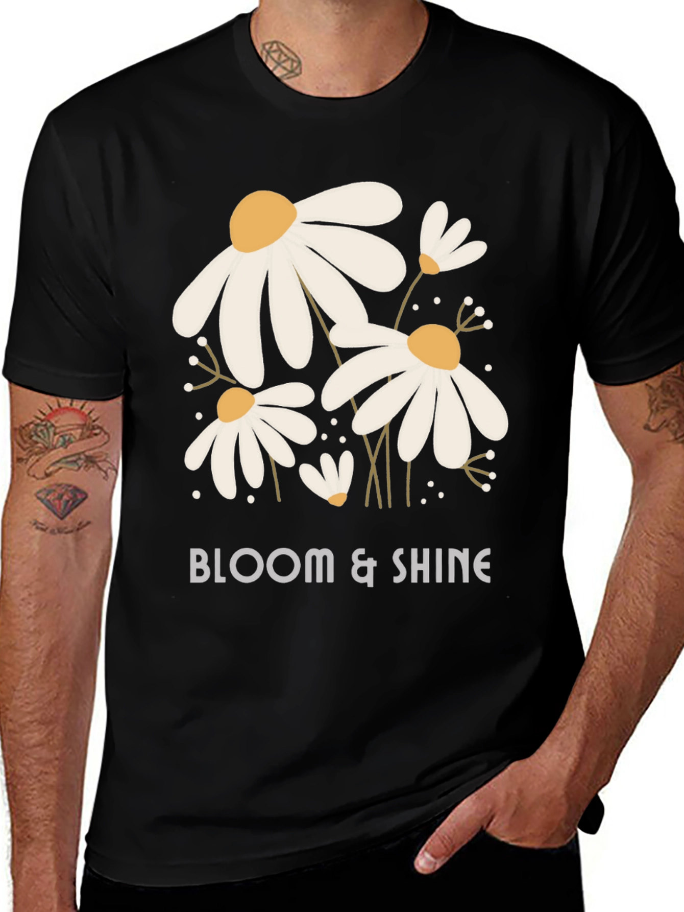 Bloom & Shine Graphic Tee - Black Cotton Shirt