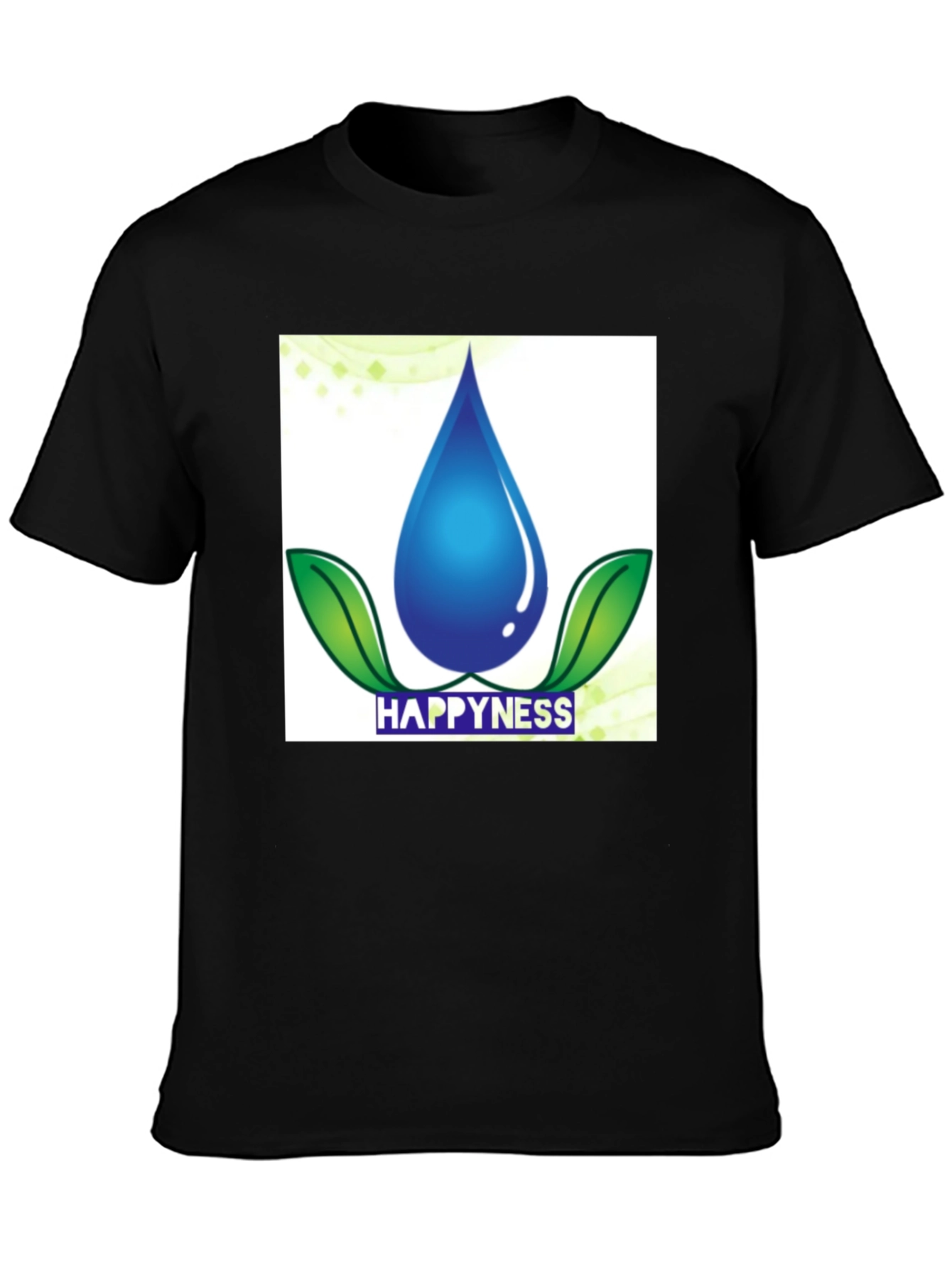 Happiness Water Drop Graphic Tee - Black Cotton Blend
