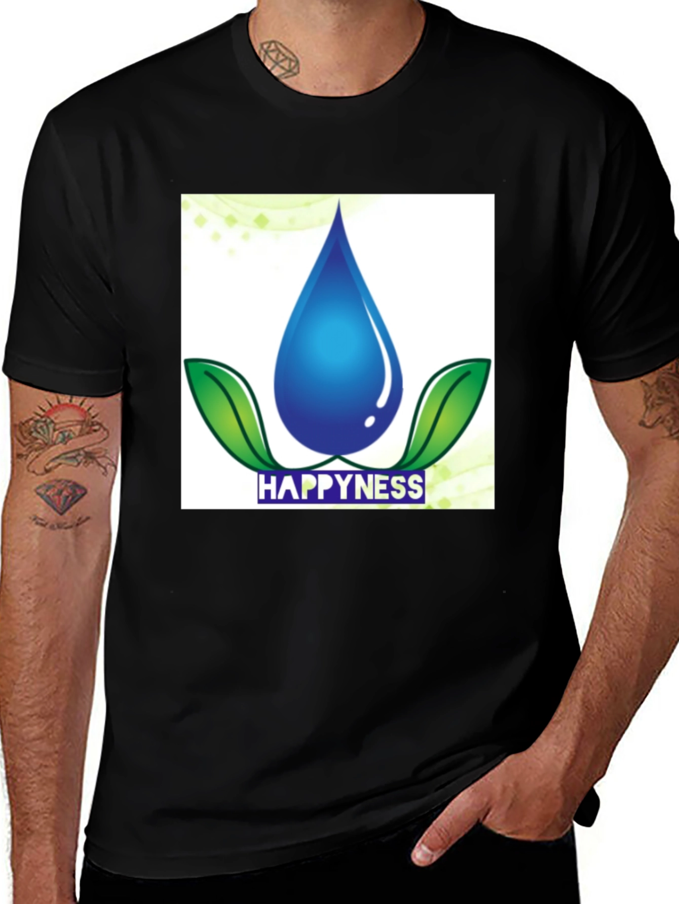 Happiness Water Drop Graphic Tee - Black Cotton Blend