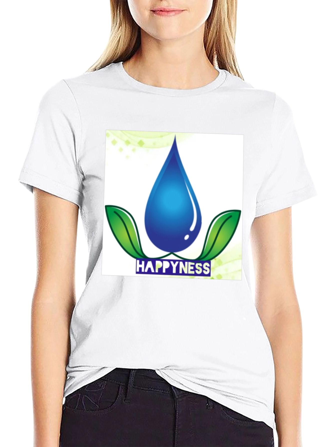 Happiness Water Drop Graphic Tee - Black Cotton Blend