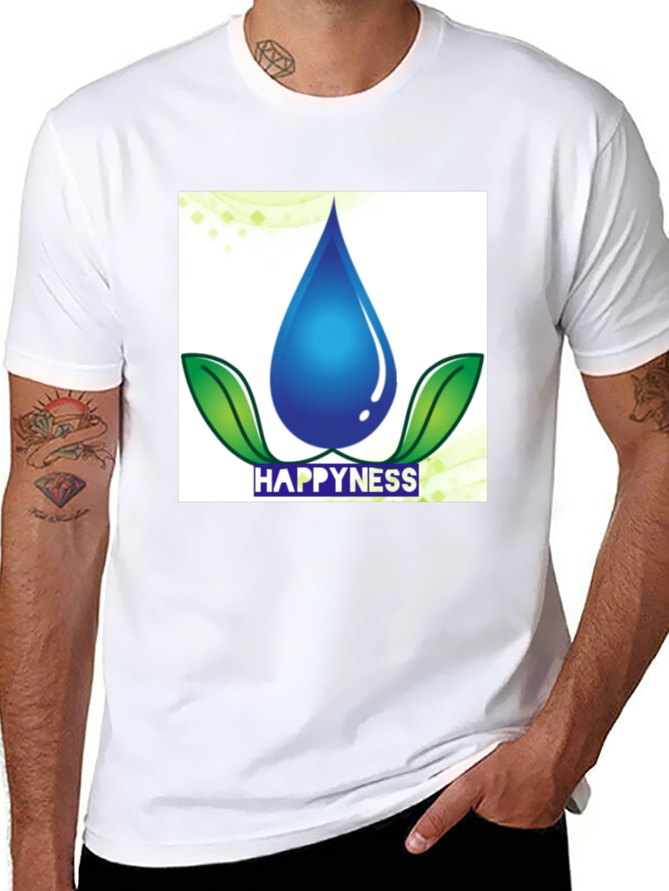 Happiness Water Drop Graphic Tee - Black Cotton Blend